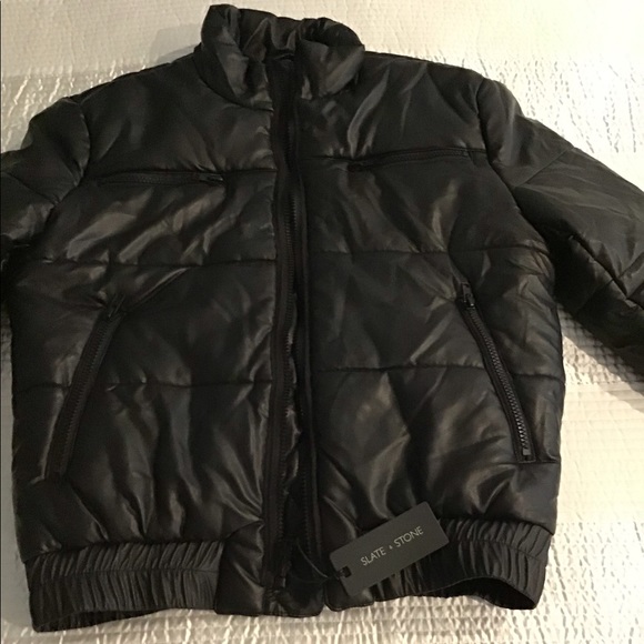 Slate & Stone Faux Leather Black Puffer Jacket - Picture 2 of 5